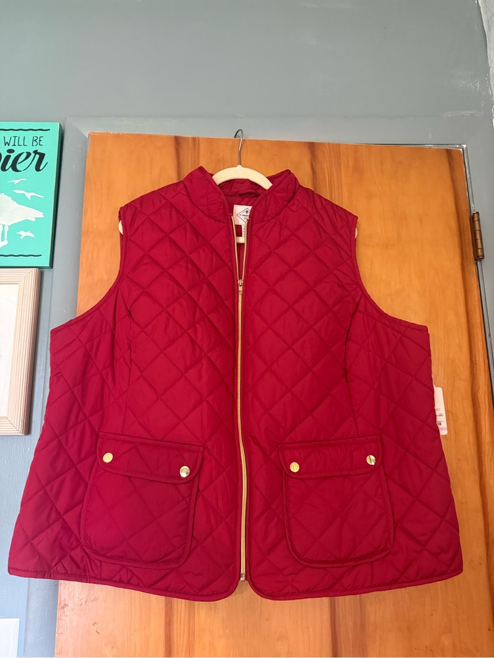 St. John's Bay Red Quilted Sleeveless Vest with Gold Hardware
